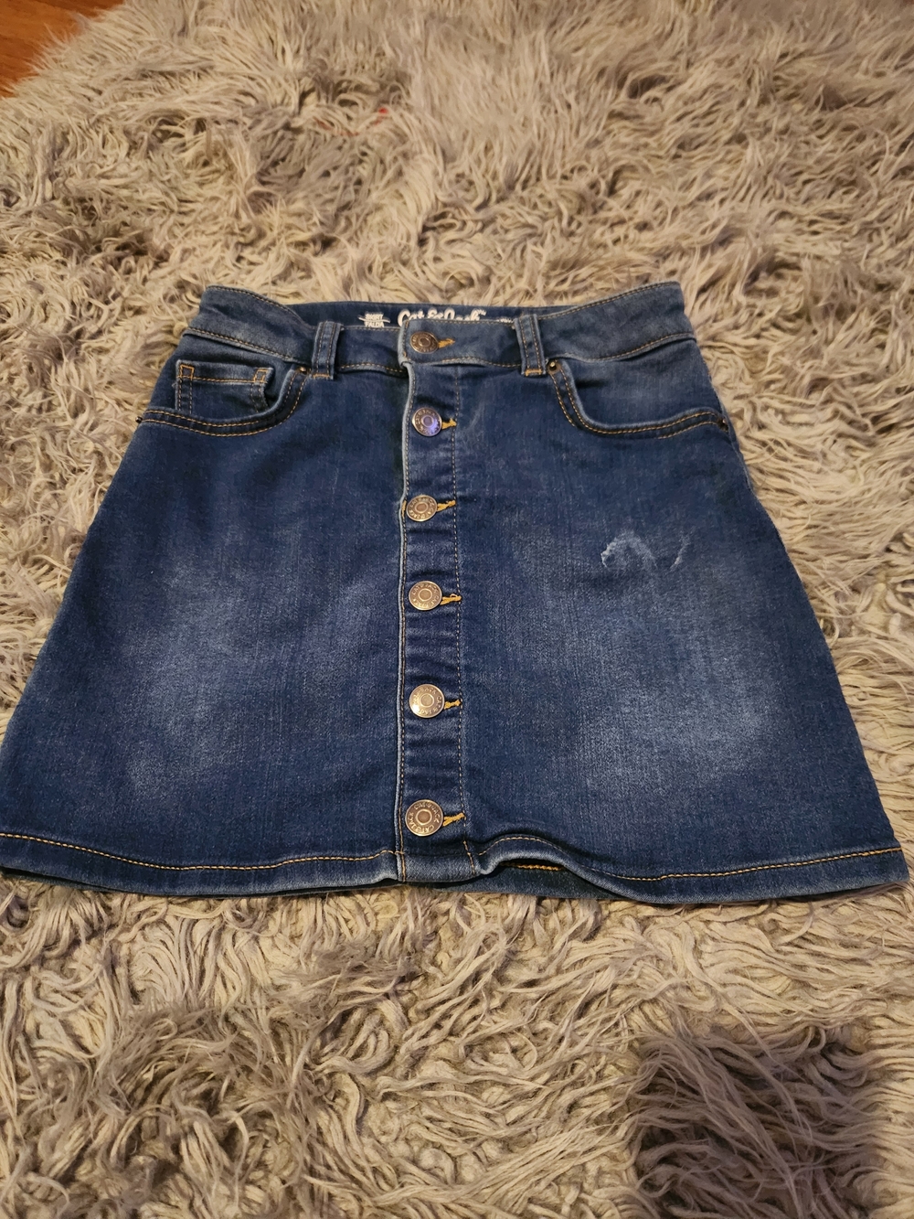 Button-Front Dark Blue Denim Skirt - Girls
